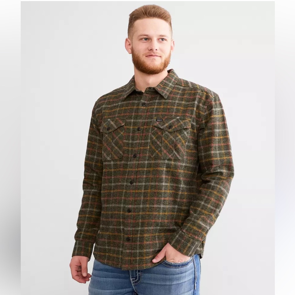 RVCA Hughes Flannel Shirt - Men's Shirts in Warm Grey size M